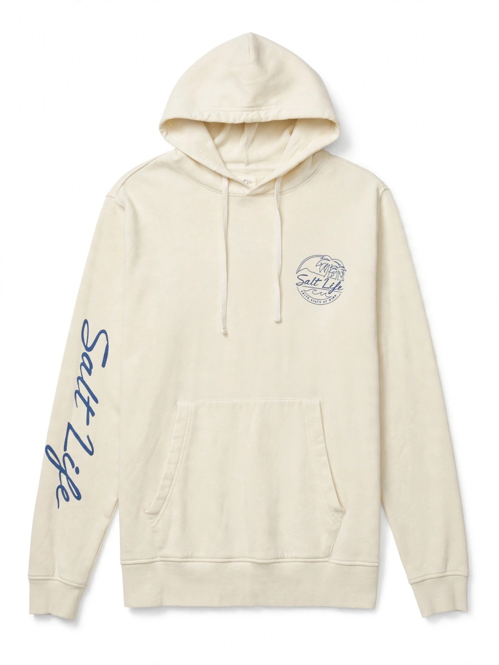 Salt Life Cream Hoodie with Navy Script Sleeve NWOT UNISEX MEN S Women M/L
